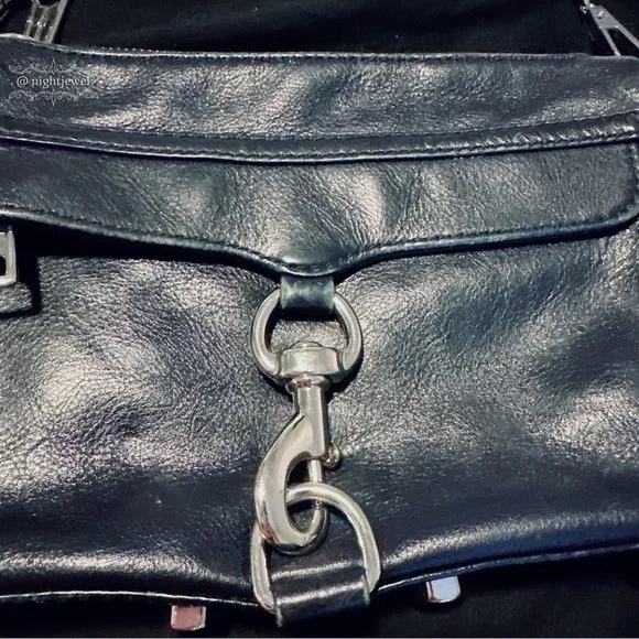 💙REBECCA MINKOFF Dark Navy Blue MAC clutch crossbody small medium silver chain - Picture 3 of 10